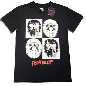 New Men’s Black Jason Friday The 13th Hockey Mask T-Shirt Halloween Size Small